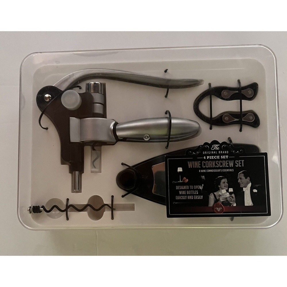 Silver One International Wine Corkscrew 4 Piece Set Barware New‎ in Sealed Case